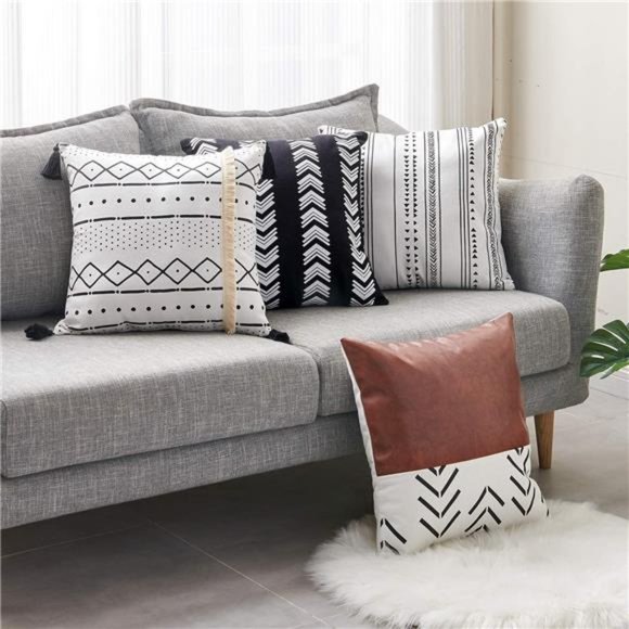 Boho Throw Pillow Covers 18x18 Inch Set of 4 Modern Farmhouse Neutral Decor - Picture 9 of 14